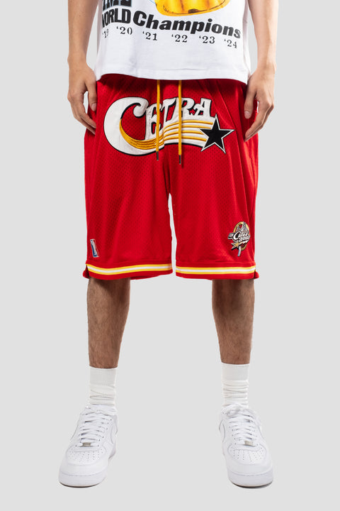 RED SWOOSH BASKETBALL SHORTS
