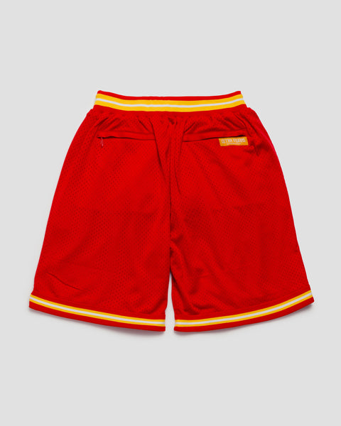 RED SWOOSH BASKETBALL SHORTS